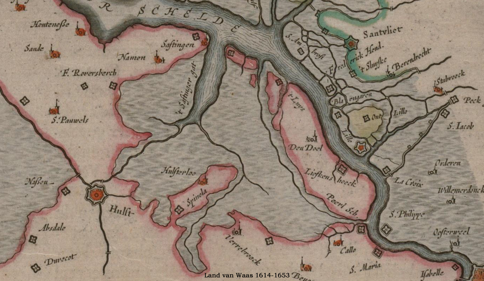 De Antwerpse forten op een kaart uit de 17de eeuw
